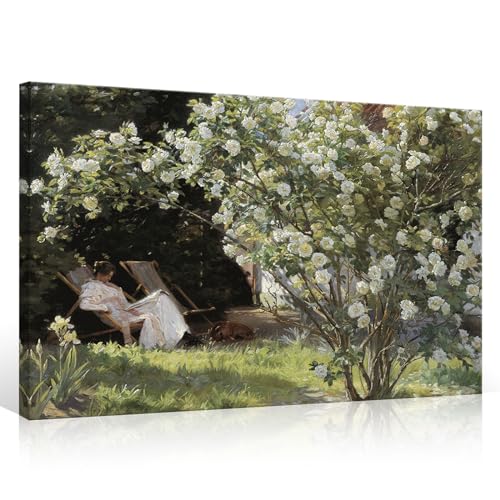 Huabsad Vintage Landscape Flower Oil Painting Canvas Wall Art Antique Portrait of Woman Outdoor Garden Roses Wall Decor French Rustic Farmhouse Bedroom Aesthetic Painting Prints 12x16in Wrapped Canvas - color: Oil painting01, size: 12x16in Wood Framed