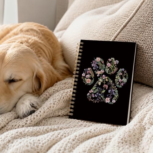 VONTP Black Cute Dog Paw Floral Journal Spiral Notebooks, 5.5x8.3 Inches - color: 004-Black