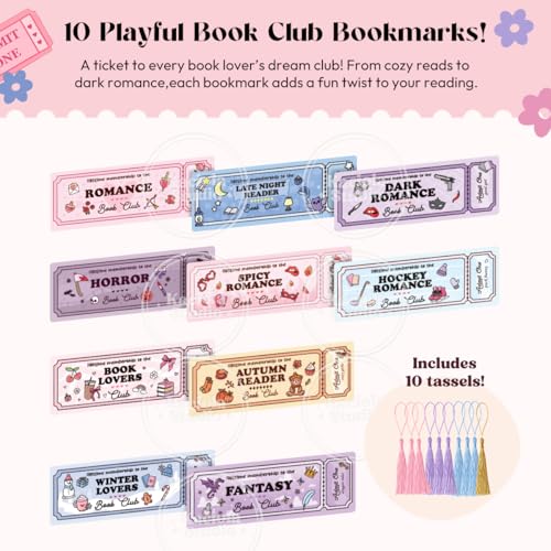 Kaciola Studio 10PCS Cute Ticket Style Bookmarks, Funny Bookmarks for Women, Double Sided Fantasy Booklover Gifts, Cute Gifts for Romance Reader Friends Girls - color: Cute Ticket