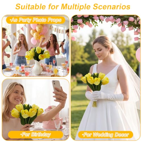 10 Stems 14 Inch Tulips Artificial Flowers Realistic Faux Flowers - color: Yellow