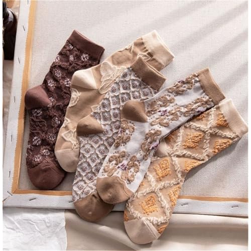 Lavish Lavender Argyle Frill Socks for Women, Dress Socks - color: 5pair-brown