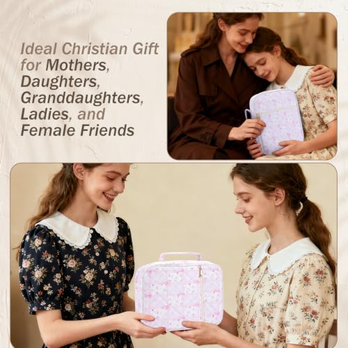 XKDOUS Bible Cover for Women Bible Bag Kit Church Book Holder Carrying Case - color: Pink Patchwork