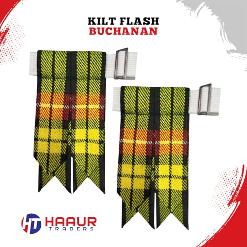 Men's Men's Tartans Kilt Flashes with Heavy Buckle Elastic Adjusters Fit - color: Buchnan