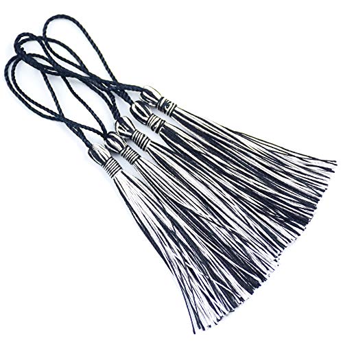 100Pcs 5 Inch Silky Bookmark Tassels for Jewelry, Souvenir(Black Silver) - color: Black&silver