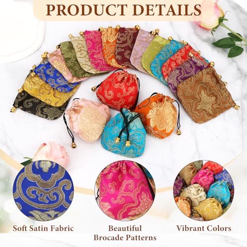 kilofly 30 pc Chinese Silk Brocade Drawstring Jewelry Bag Gift Pouch Value Set - color: set30