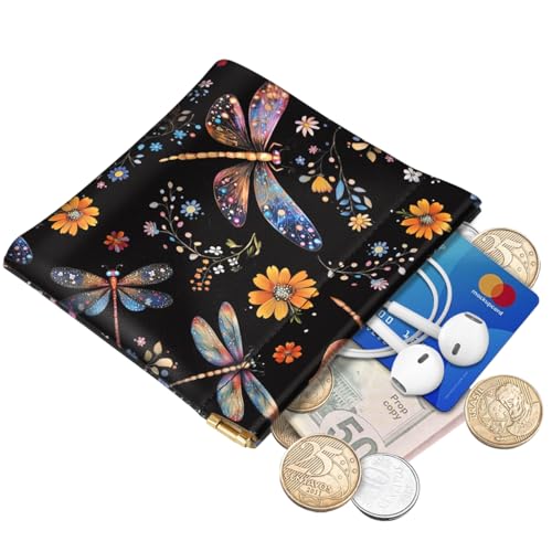 Dragonfly Squeeze Coin Purse Pouch Small Makeup Bag for Purse - color: Dragonfly, size: Small (4.4"x3.85")
