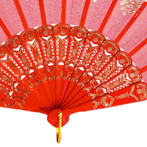 QIRMIZI 10 Pack Folding Handheld Fans,Silk Spanish Fan, Perfect for Weddings, Parties, and Dancing,Red - color: Red, size: 10 PACK