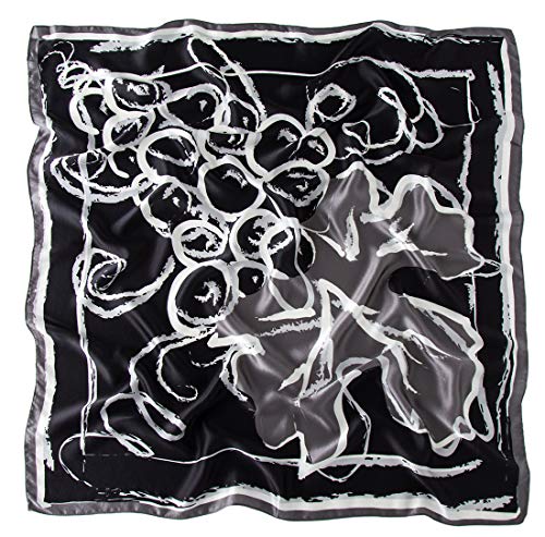 ANDANTINO 100% Mulberry Silk Scarf -Women 35" Square Hair Wraps-Gift Packed - color: 1-black