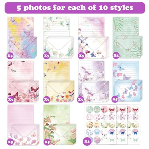 160 Pcs Stationery Paper Envelopes Set - color: Watercolor Butterfly