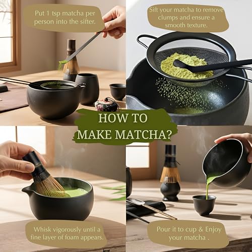 ZENSO Premium Matcha Whisk Set – 10 Piece Japanese Matcha Tea Ceremony Kit | Matcha Bowl, Tea Canister, Purple Bamboo Whisk, Whisk Holder, Sifter, Scoop & Scoop Holder, Cup, Cloth, Spoon - Dark Gray
