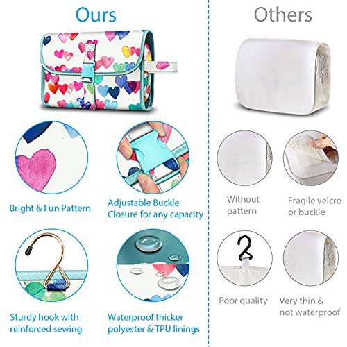 FINTIE Portable Toiletry Cosmetic Travel Bag Hanging Makeup Organizer - color: Raining Hearts