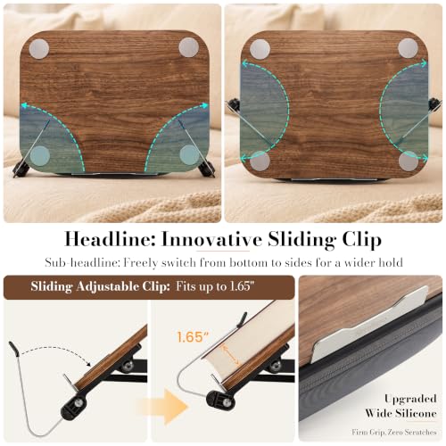 Rimkoo 3-in-1 Lap Desk for 15.6" Laptop, Reading Book & Tablet, Elevated Pillow Stand with Storage & Dark Wood Panel, Adjustable Multi-Angle Beanbag Holder for Bed, Couch & Sofa