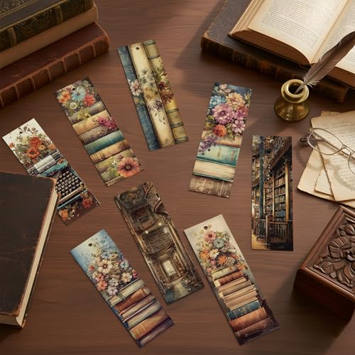 Vintage Book Bulk Bookmark, 100 Pcs Cottagecore Floral Books Bulk Paper Bookmarks for Women, Retro Bookmark with Tassels Gift for Kids Reading Lovers Teacher Students - style: Vintage Book
