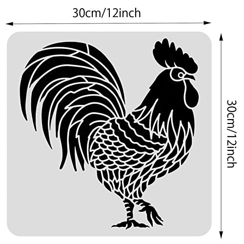 BENECREAT Large Rooster Pattern Plastic Painting Stencils, 12x12inch - color: Rooster