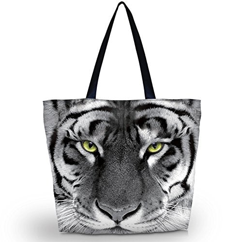 Beach Tote Bags Travel Shopping Bag With Zippered for Women - color: Cool Tiger