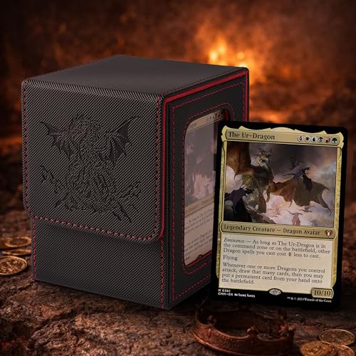 Venssu Dragon Themed MTG Deck Box with Commander Display (Black and Red) - color: Dragon