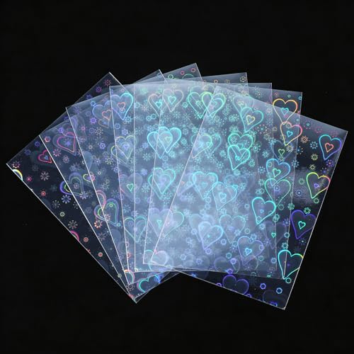 100PCS Laser Flashing Card Sleeves, Love Heart Laser Flashing Holographic Card Sleeves, Photocard Sleeve with Holographic Foil Cover, Laser-Flashing Trading Card-Protector for Photo Cards (65x90mm)