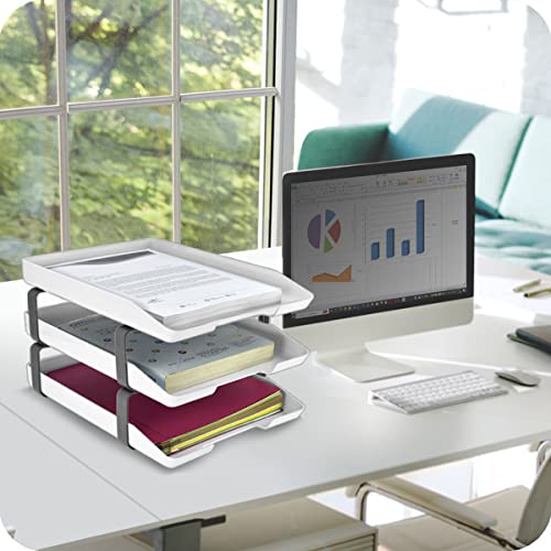 Acrimet Traditional 3 Tier Letter Tray, Front Load Design, A4 Letter Size, Desktop Organizer (Plastic) (White Color)