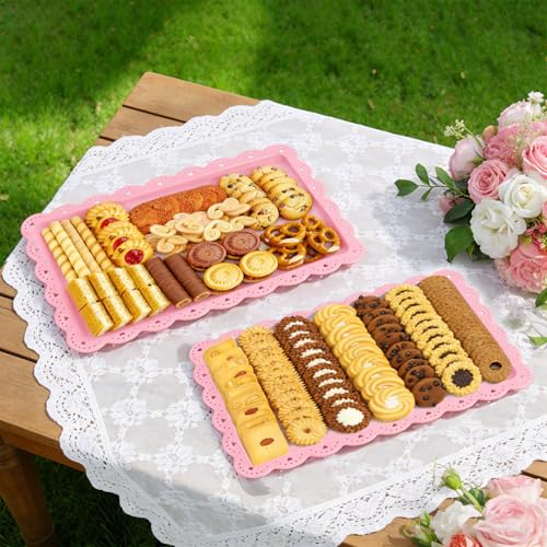 4 Pack Plastic Serving Tray for Party, 14.5 x 9.4 Inch Heavy Duty Platters for Party Buffet Wedding (Pink) - color: Pink