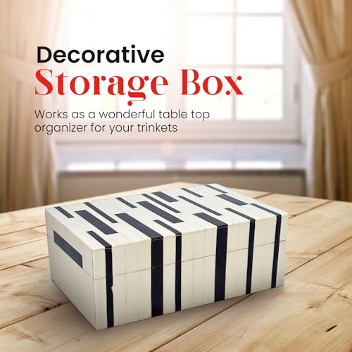 Perilla Home Home Decor Decorative Storage Wooden Box Small Ikigai Organizer Tool Stash Card Craft Treasure Trinket Memory Keepsake Jewelry Box for Men and Women, Gifts For All, Black and Off White - color: Black & Off White