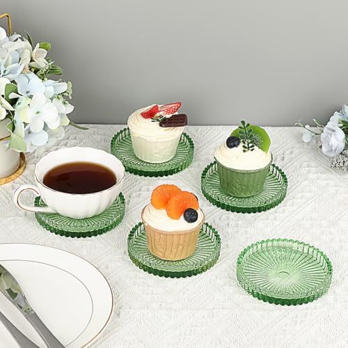 JUXYES Set of 5 Heat-Resistant Clear Glass Coaster for Hot and Cold Drinks - color: Green, size: 5 Pack