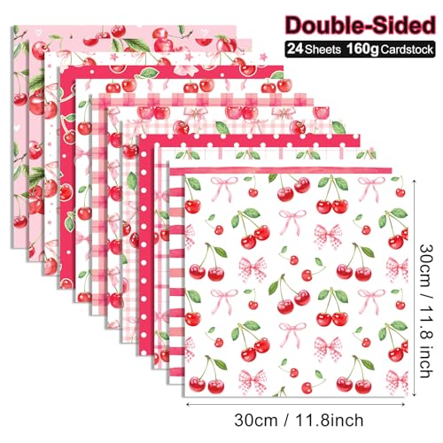 Pink Cherry Scrapbook Paper Pink Grid Pattern Papers Pad 12×12,24 Sheets Double-Sided Spring Bobo Floral Scrapbooking CardStock Paper Supplies for Holiday Cardmaking DIY Origami Papers. - color: WW182