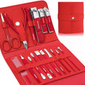 Manicure Set Professional Nail Clippers Pedicure Kit,16 pcs Stainless Steel - color: Red