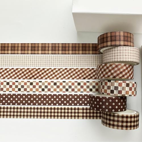 YUBBAEX 6 Rolls Plaid Washi Tape Set, Grid Pattern Masking Tape Classic Checkered Design Decorative for DIY Crafts, Bullet Journal Supplies, Planners, Scrapbook, Card/Gift Wrapping (Brown) - color: Brown