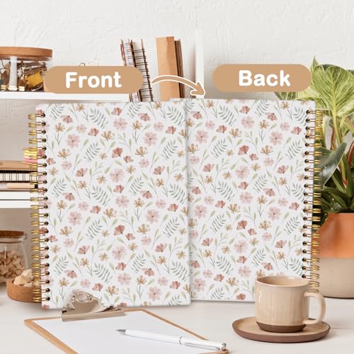 MOFUYU Cute Spiral Notebook Journal for Women,Floral Notebook - color: Floral(pink)