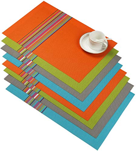 SHACOS Colorful Placemats Set of 8 Woven Vinyl Place Mats for Dining Table Coffee Table Heat Resistant Reversible Table Mat Wipe Clean (8, Multicolor) - color: Multicolor, size: Set of 8
