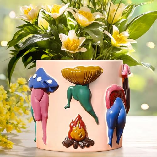 GUGUGO Unique Mushroom Lady Body Plant Pots, Cute Quirky Garden Planters, Boho Funky Eclectic Home Decor, Mushroom Lady Butt Flower Pots, Succulent Planter, Modern Aesthetic for Decorating, Pale Pink - color: G, size: 5in