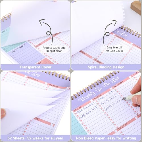 Thboxes Weekly To Do List Notepad, 8.5"x11" Desk Planner 52 Sheets, Purple - color: Lavender Weekly To Do List