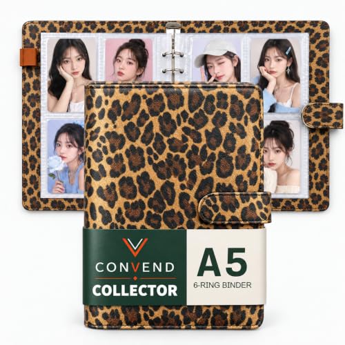 Convend A5 Kpop Photocard Binder with 30 Pack 4-Pocket Card Pages, 6 Ring Refillable Binder Album with 240 Card Slots, PU Leather Cover, Magnetic Closure, Trading Cards, Game Cards, Leopard Textured - color: New-3, size: Luxe-A5