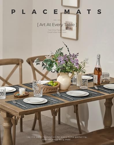 Leetaltree Black and Grey Woven Placemats Set of 4 - Heat Resistant Non-Slip Place mats for Dining Table, Washable Durable PVC Vinyl Woven Table Mats(Black & Grey, 4) - color: C0- Black and Grey, size: Set of 4
