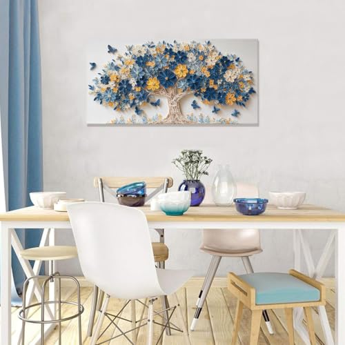 Blue Floral Tree Butterfly Canvas Wall Art Decor for Living Room 20"X40" - color: LAI-13H, size: 40"L x 20"W