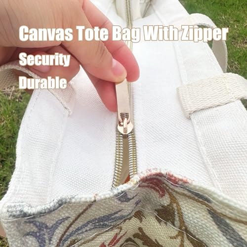 Canvas Tote Bag For Women With Zipper, Durable Portable Reusable Tote Canvas Bag, Tote Bag Aesthetic - color: Morris B