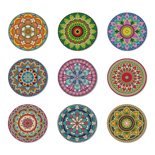 ANATTASOUL Mandala Wooden Coasters Set of 9 Bulk(3.9") - style: Mandala