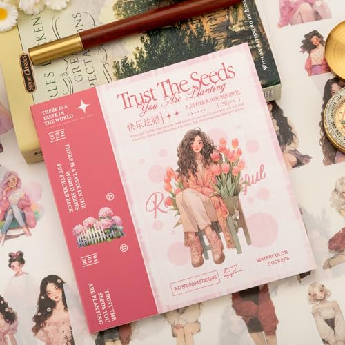 Animated Beautiful Female Themes Sticker Scrapbooking Supplies for Junk Journal, 50 Sheets Washi Stickers - Vintage Journaling Stickers, Ephemera Sticker Book Pre Cut(TZ-005-007) - color: Happy Rule