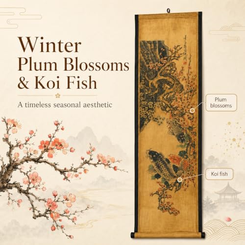 Wall Art Poster Prints Painting Scroll Decor Winter Plum Blossom Koi Fish - color: D4