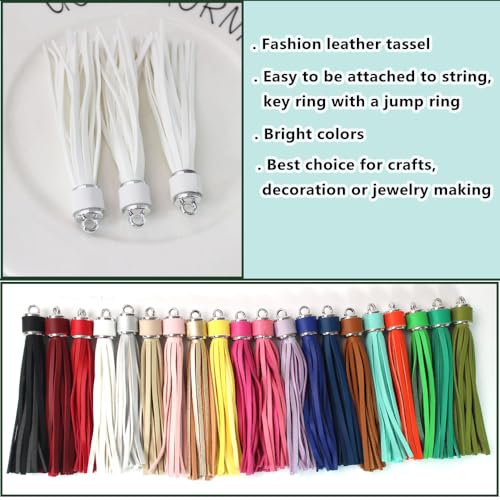 4.3''White Leather Tassels 12Pcs with Silver Caps for Keychains - color: White