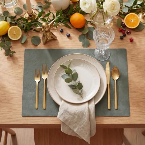 Artoid Mode Grey Faux Leather Placemats Set of 6, 12x18 Inch Waterproof Wipeable Heat Resistant Vinyl Place Mats, Reversible Table Mats for Winter Kitchen Dining Decor - color: Gray, size: 12" x 18", Rectangular Set of 6
