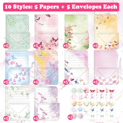 FUNCLASS 160 Pcs Butterfly Stationery Set Letter and Envelopes - color: Butterfly