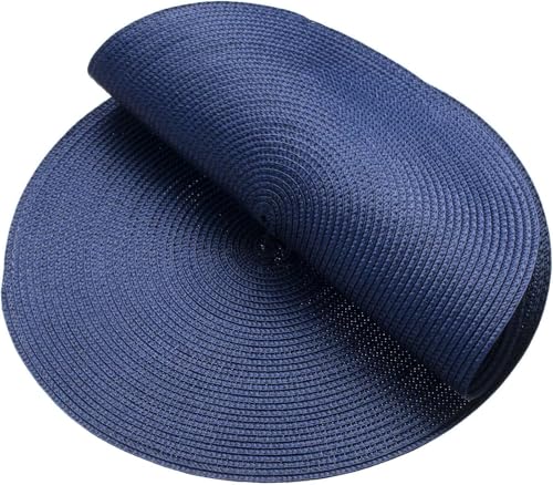 AHHFSMEI Round Placemats Set of 4 Heat Resistant Washable Non-Slip Woven Braided Table Mats for Dining Table Kitchen & Home Decor (Navy Blue,4) - color: Navy Blue, size: Set of 4