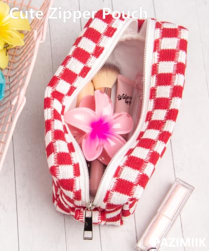 Checkered Makeup Bag for Purse, Small Travel Cosmetic Pouch,Christmas Red - color: Christmas Red
