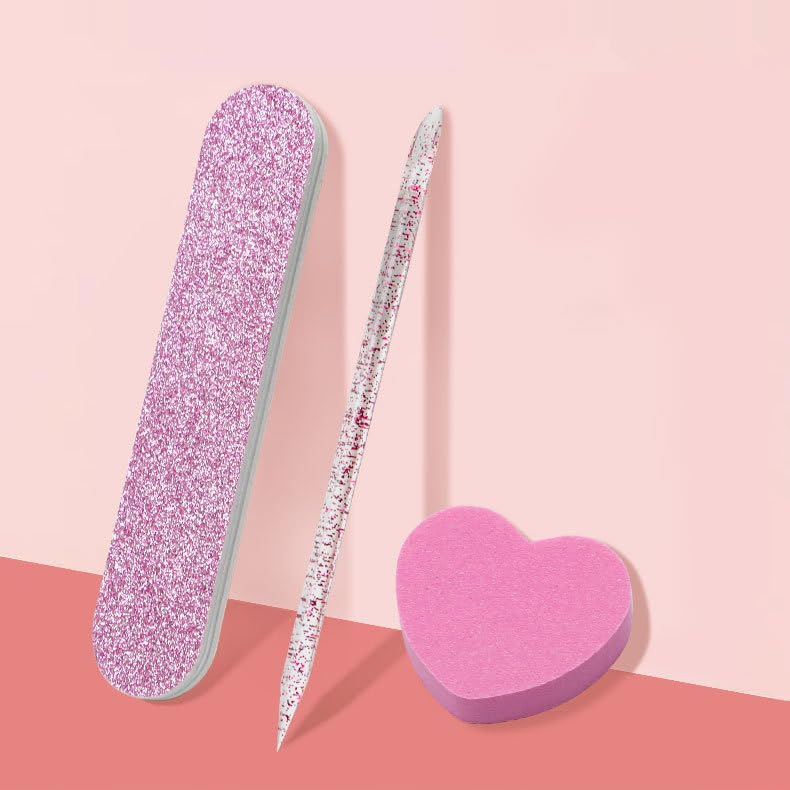 lasenersm 10 Sets 3-in-1 Nail Kit Nail Art Tools Disposable Manicure Kit Individually-Packed Disposable Manicure Kit Nail Art Files Manicure Care Sticks Manicure Sponge for Nail Care Nail Salon, Pink