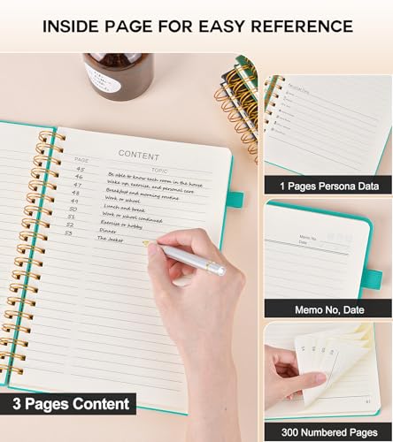 PERCUN Spiral Notebook 300 Numbered Lined Pages Hardcover Journal 8.5"x11" - color: Blue, size: A4 size (8.5in x 11.5in)