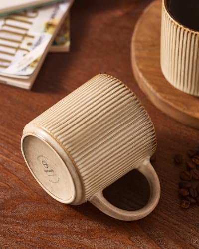 famiware Coffee Mug Set of 8, Star 12 oz Ceramic Mugs Cups Set with Handle - color: Star-Cream Cocoa, size: 8 Count (Pack of 1)