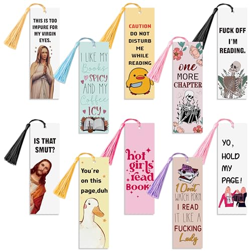 10Pcs Funny Bookmarks with Tassel for Reading Reader Gift, Cute Funny Book Marks for Women Men Christian Paper Bookmark Page Makers for Students Teachers Christmas Bookish Gifts for Book Lovers