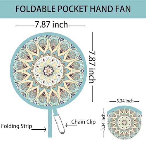 4 Pack Assorted Mandala Pattern Hand Fan Foldable, Multi-Role Round Handheld Fans for Travel, Events, Indoor & Outdoor (Mandala) - style: Mandala