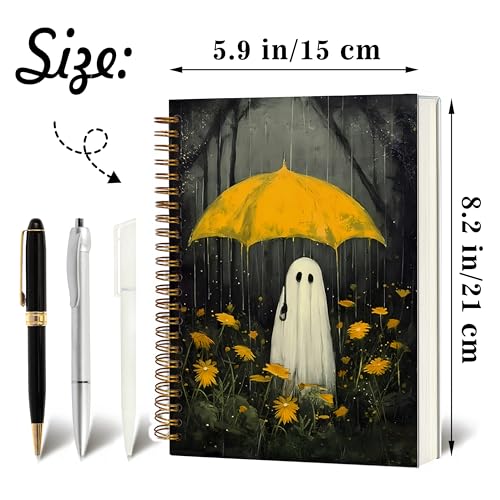 Notebook Journal for Women - A5 Spiral Notebook with Ghost in forest Design, Vintage Dark Romantic Ghost Wildflowers, Gothic Office & School Supplies, Unique Gifts for Women Birthday, Christmas (Yellow umbrella) - color: Yellow umbrella